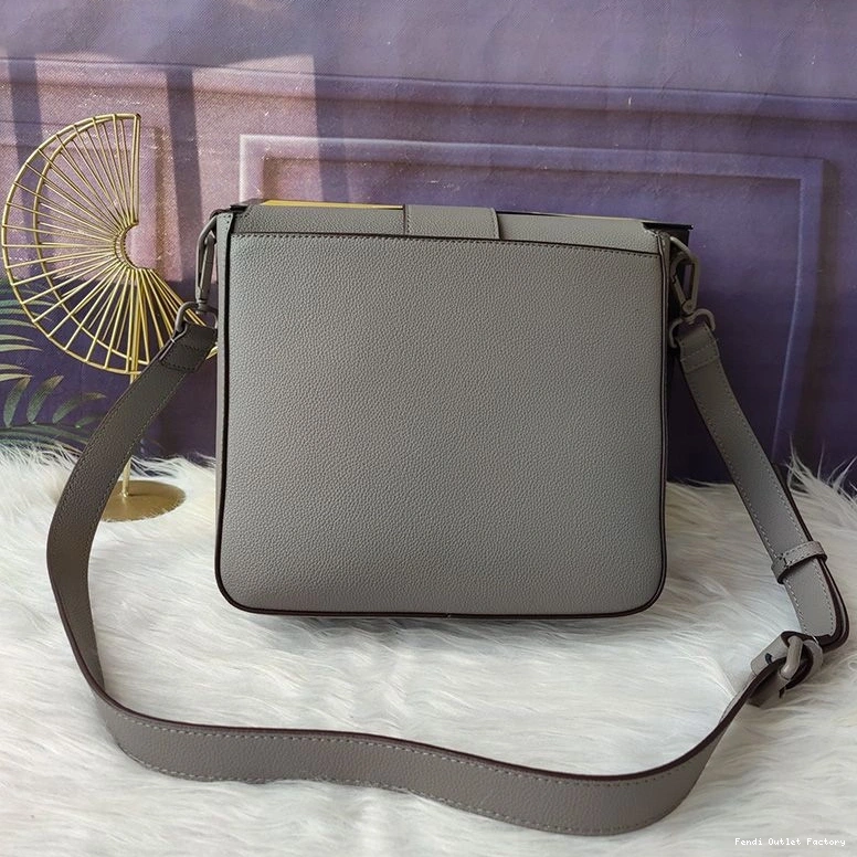 Affordable HOT Grey Leather In Cuoio Romano Baguette Medium Messenger Fendi 0822